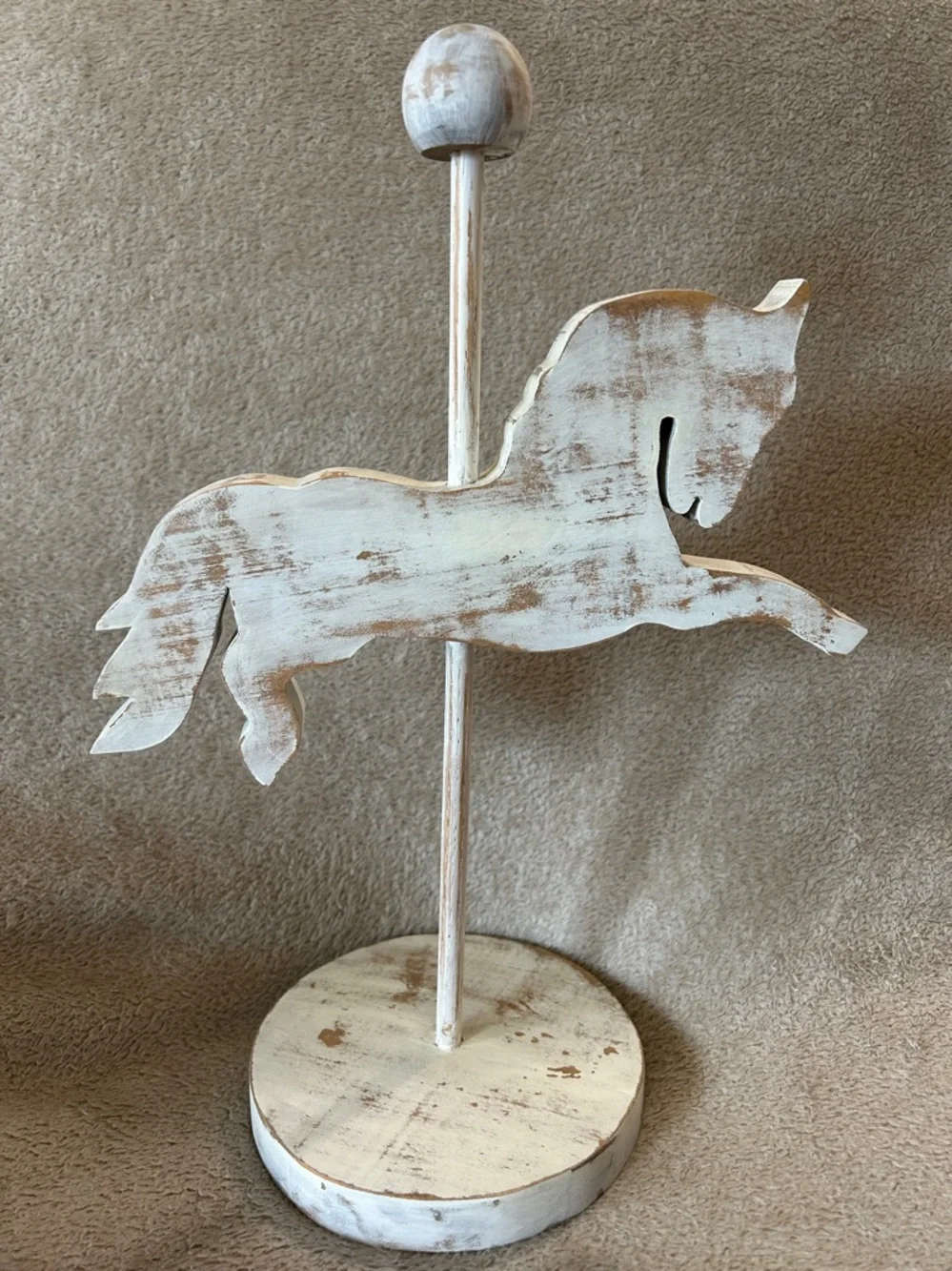 Jewelry Holder Shabby Chic Wooden Carousel Horse Decor - White Wash